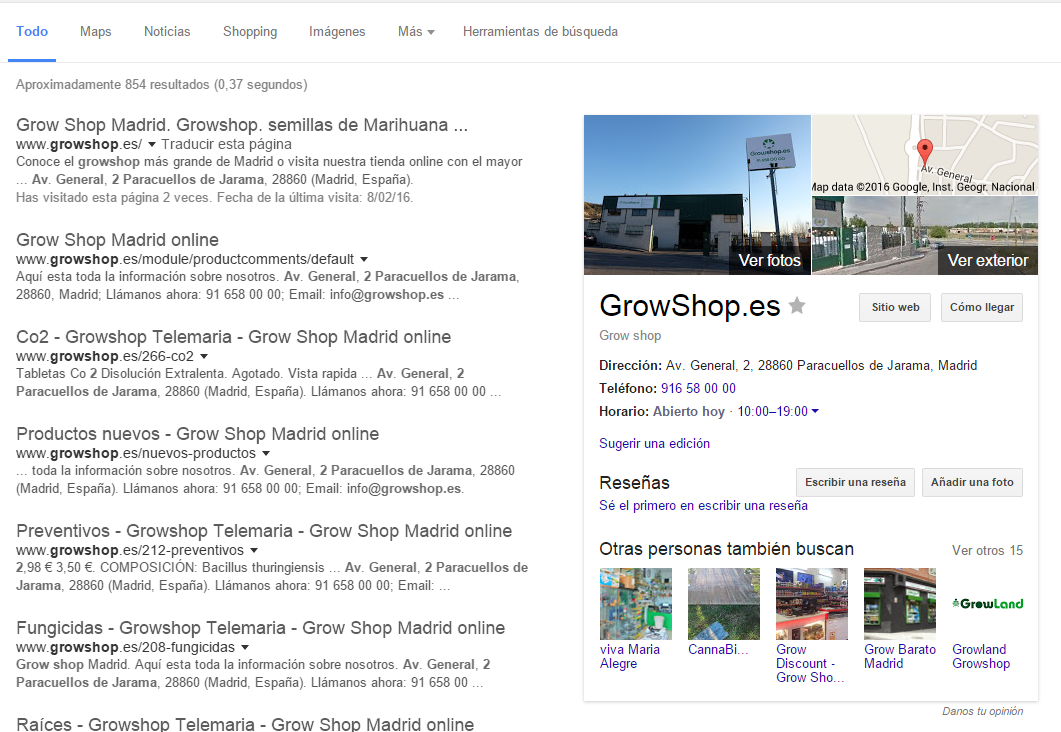 grow shop en google